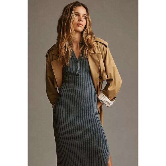 Anthropologie Dresses & Skirts - Daily Practice Anthropologie Morris‎ Knit Shirt Midi Dress Blue Ribbed Womens XL